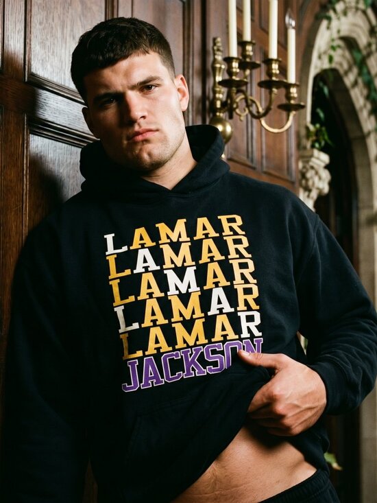 Unbranded Other - Lamar Jackson Mens Large Hoodie Black Graphic Fleece Sweatshirt Rare Streetwear